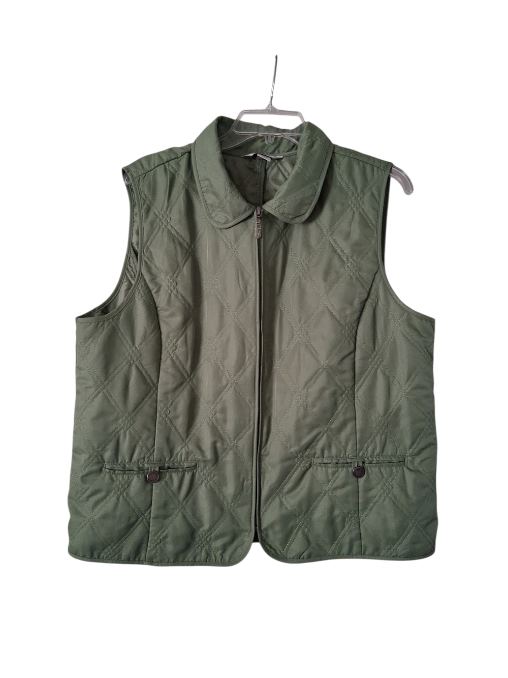 Christopher & Banks Quilted Olive Green Sleeveless Zip Vest